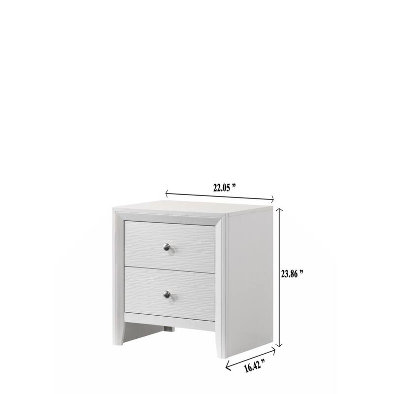 Contemporary Modern Look 2-Drawer Nightstand End Table White Finish Two Storage Drawers Round Knobs