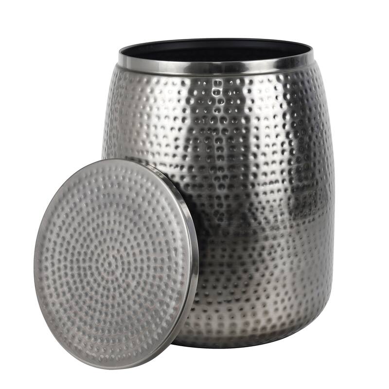 happimess Rustic Metal Drum Storage Side Table with Lid - Antique Nickel - 19