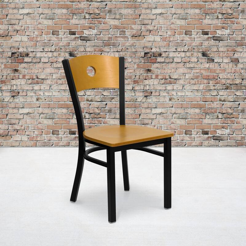 2 Pk. Circle Back Metal Restaurant Chair - natural wood back/natural wood seat