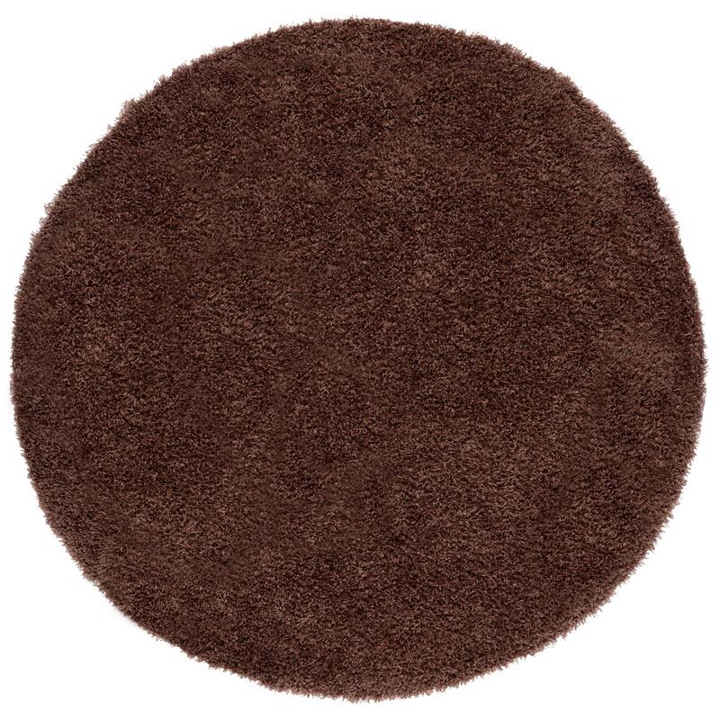 SAFAVIEH Handmade Rubi Shag Mevlide Solid Polyester Rug - 7' Round - Light Brown