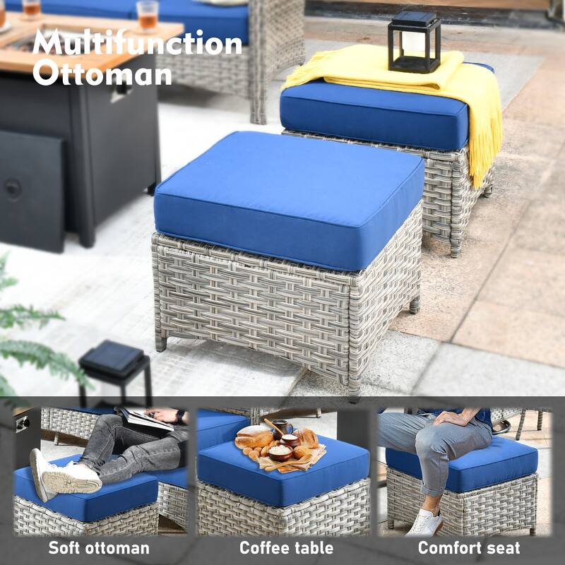 OVIOS 10-piece Patio Wicker Swivel Rocking Chair Set With Fire Pit