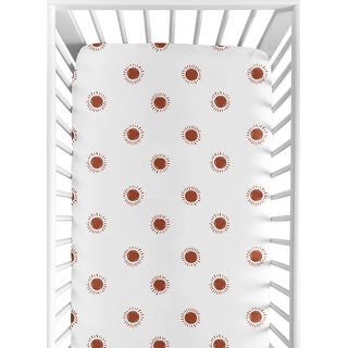 White Rust Boho Sun Boy or Girl Fitted Crib Sheet - Orange Bohemian Celestial Sky Gender Neutral Desert Sunshine Outdoors Nature