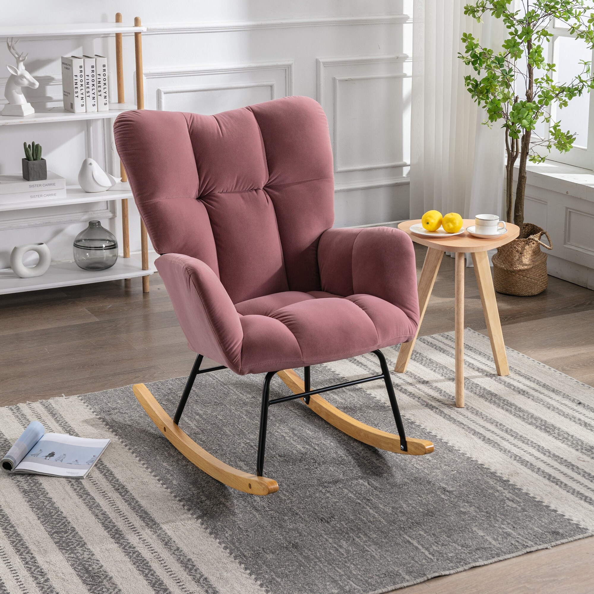 Nordic style Chic Modern Velvet Rocking Chair With Tufted Upholstered and Padded Seat Bed Bath Beyond 37167632
