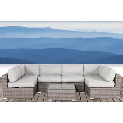 7 Piece Outdoor Sectional Sofa Set, Patio PE Rattan Wicker Conversation Set with Sofa Chair and Glass Top Table