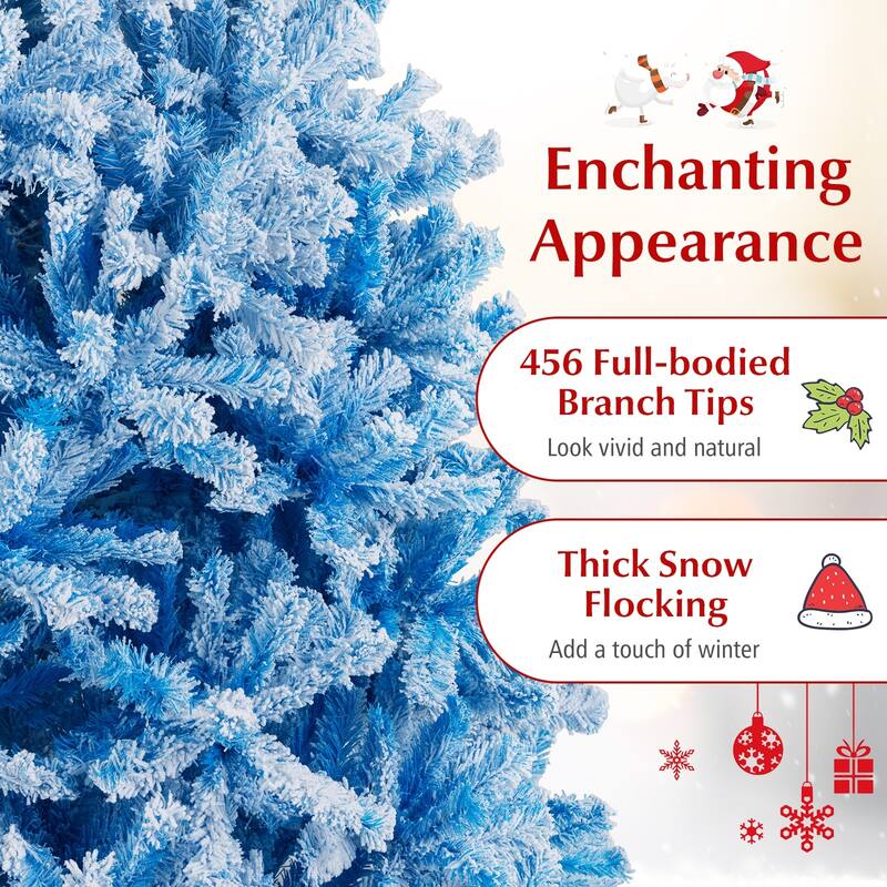 Gymax Artificial Christmas Tree Hinged Snow Flocked Xmas Tree w/ Lush