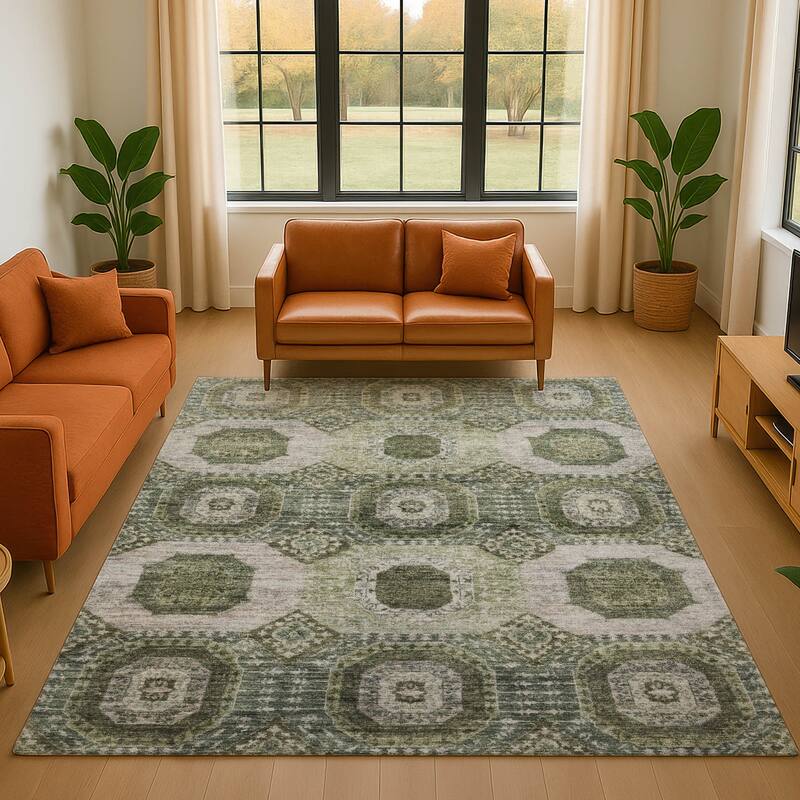 Premium Washable Super Soft Vintage Traditional Mayfield Rug - Olive - 10' x 14'