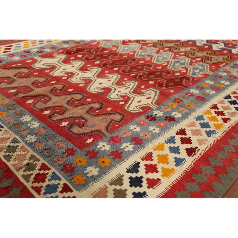 Kilim Qashqai Persian Vintage Rug Handmade Vegetable Dye Wool Carpet - 5'5"x 9'9"