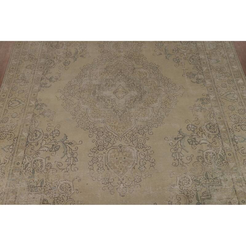Tabriz Persian Vintage Area Rug Handmade Traditional Beige Wool Carpet - 9'6"x 12'10"