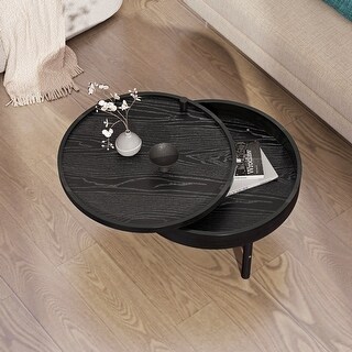 Modern Round Wood Coffee Table with Storage - Bed Bath & Beyond - 41392290