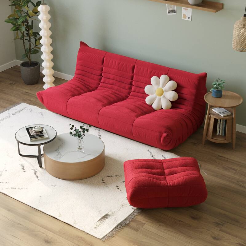 69*40 inch Bean Bag Chair,Large Super Soft Teddy Velvet Lazy Sofa with Footrest - Red