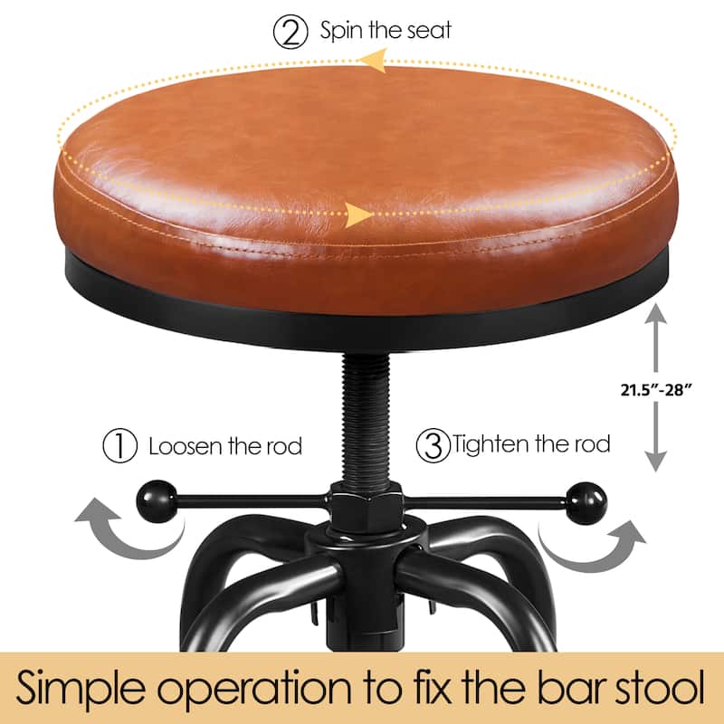 Yaheetech Faux Leather Industrial Swivel Bar Stool with Adjustable Height Round Metal Stool