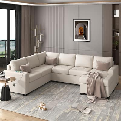 108.3-In Modern U Shape Sectional Sofa,Upholstered Sleeper Sofa with Chaise,Charging Station