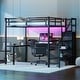 preview thumbnail 4 of 11, Black Full Size Metal Loft Bed with L-shaped Desk and USB for Teens