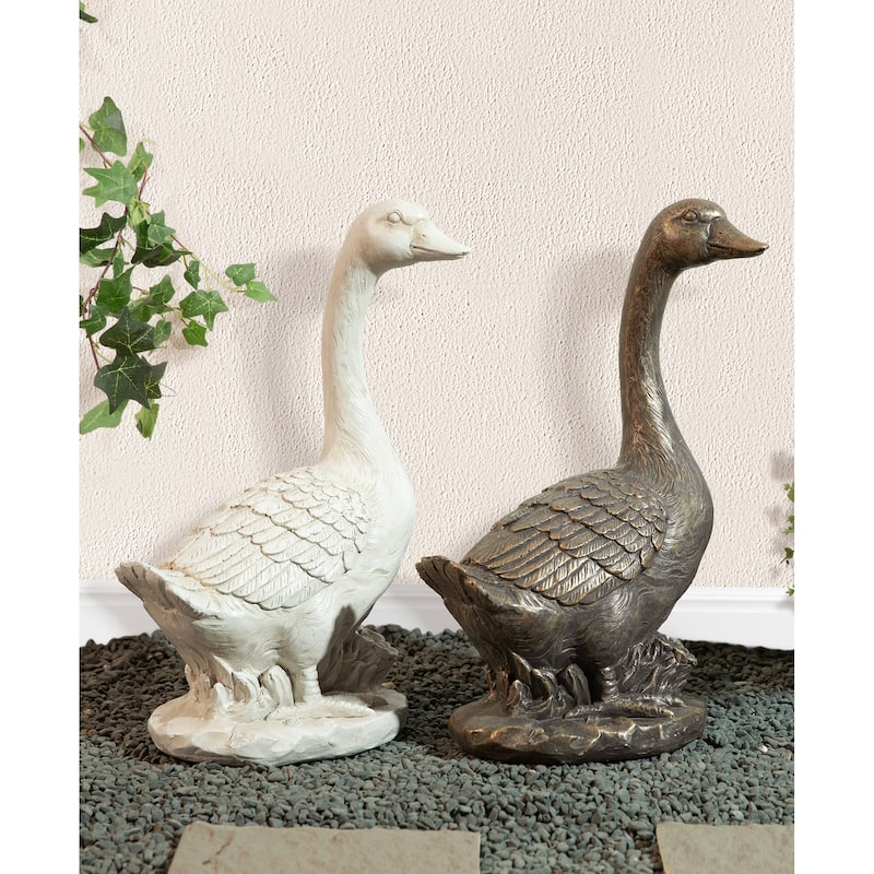 Glitzhome 20"H MGO Faux Bronze / White Goose Garden Statue