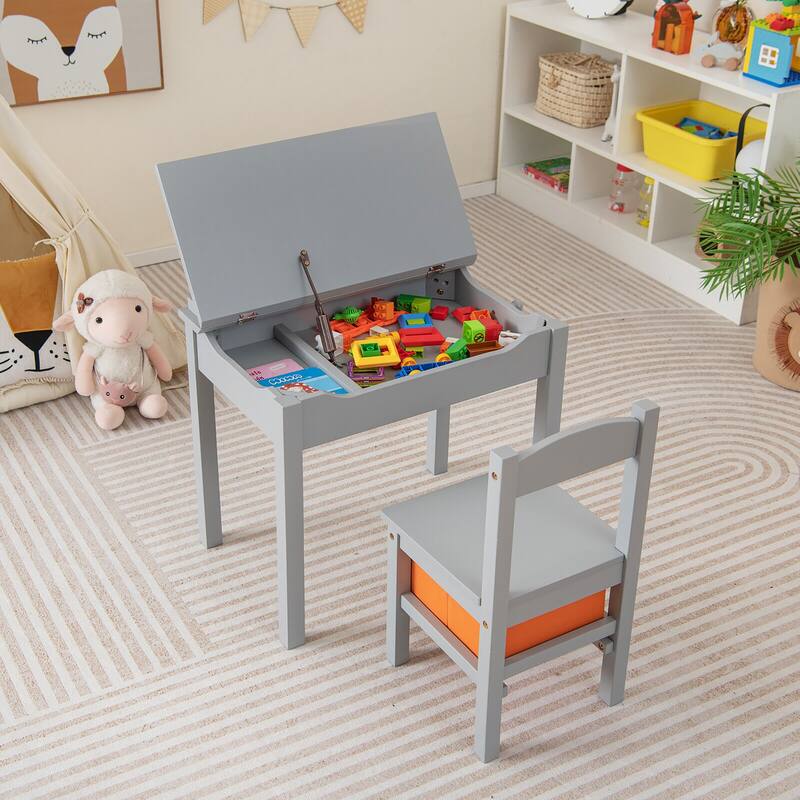 Gymax Kids Table and Chair Set Wood Activity Study Desk w/ Storage