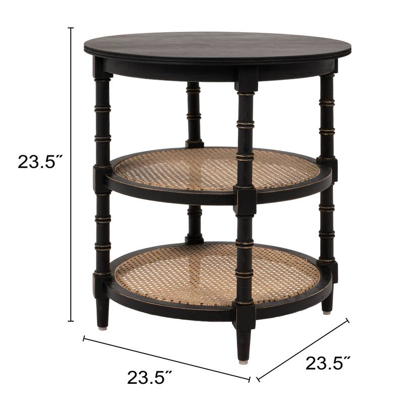 Mango Wood Table with 2 Cane Shelves - 23.5"L x 23.5"W x 23.5"H