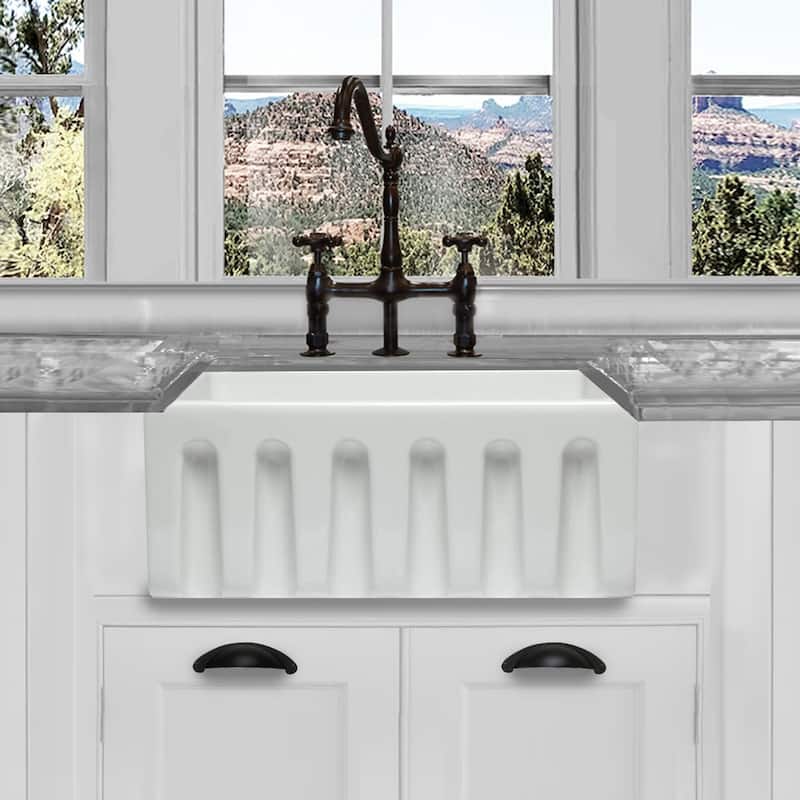 Highpoint Collection 24-inch Single Bowl Reversible Fireclay Farmhouse Kitchen Sink