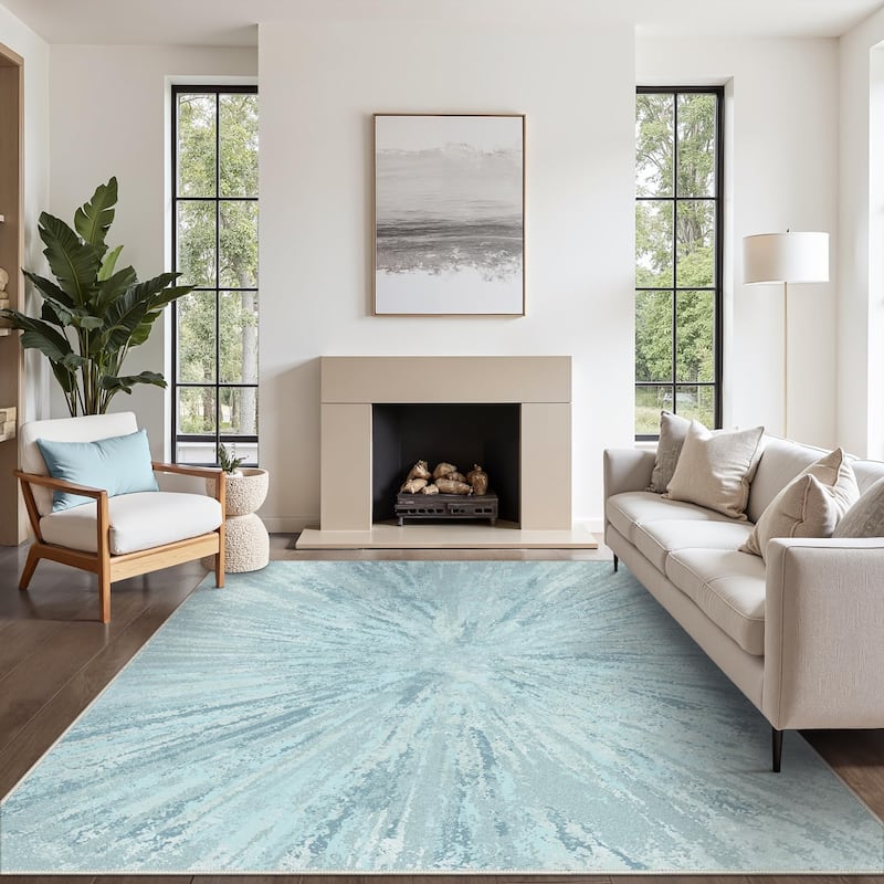 Mcow Abstract Modern Microfiber Low-Pile Washable Area Rug - 8' x 10' - Blue - Rectangle