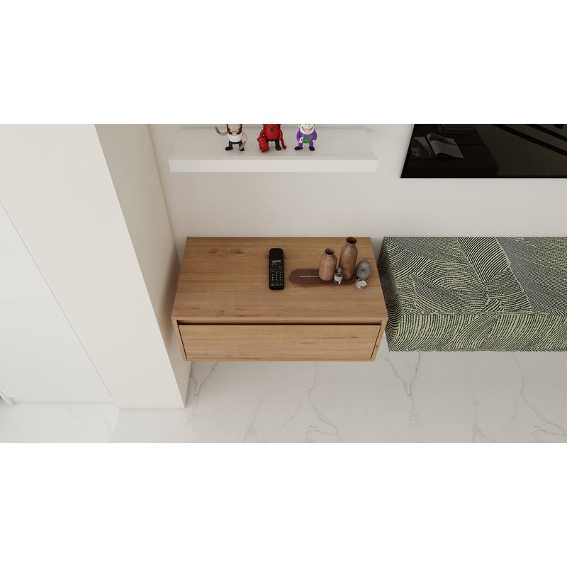 Modern Oak-Look 30 Inch Wall-Mounted Bathroom Vanity with Soft-Close Drawer, Vanity Base Only