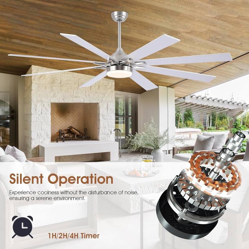 Kviflon 72 Inches 8 Blades Ceiling Fan with Light for indoor or Outdoor Patio Garage Large Living Room - 72 Inches
