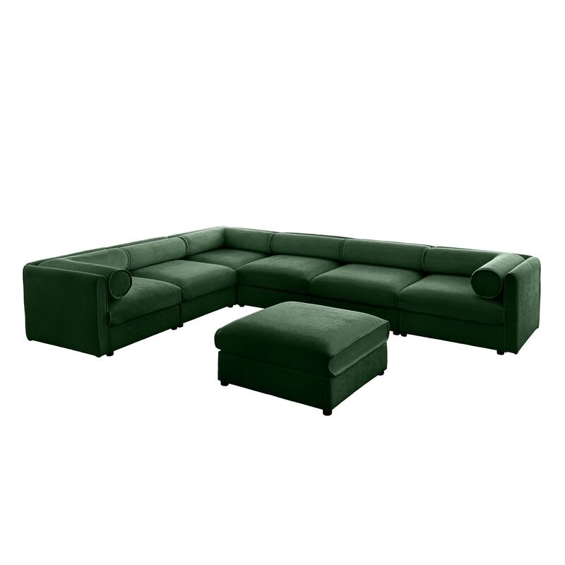 Modern 7-Piece Modular Sofa with Storage Armrests 6 Seats & 1 Storage Ottoman