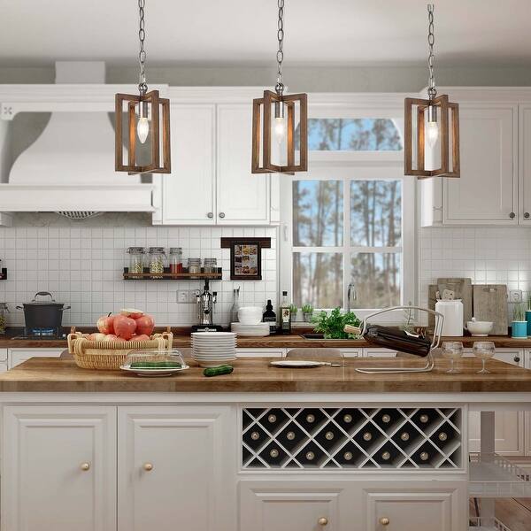 Farmhouse Faux Wood Mini Pendant Lights for Kitchen Island ...
