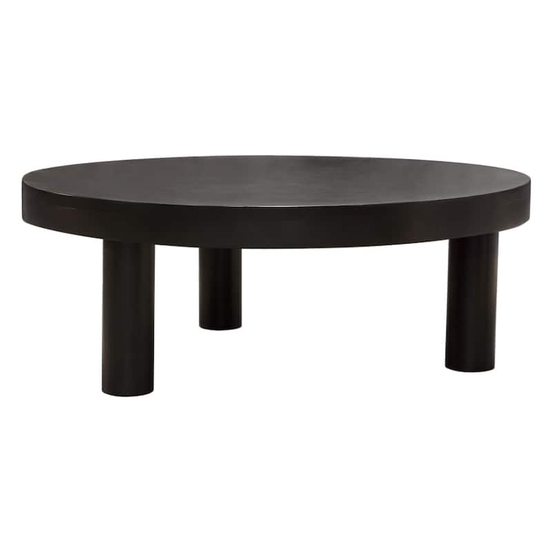 Reny Cocktail Coffee Table, 42 Inch Round Black Acacia Wood Top, Iron Legs