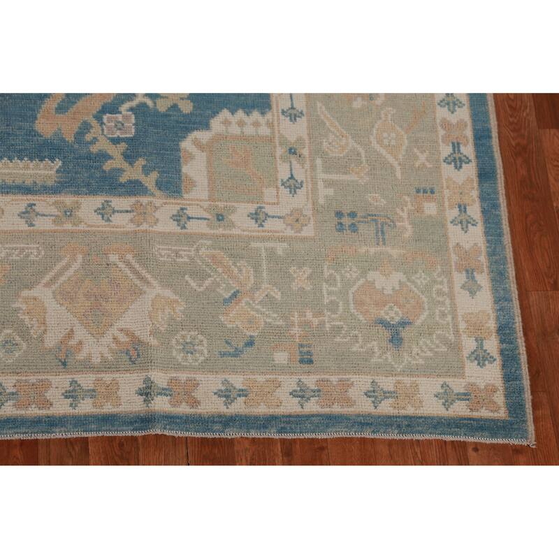 Hand Knotted Oriental 100% Wool Carpet Transitional All-Over Navy Blue & Blues Oushak Area Rug - 12' 0'' X 8' 9''