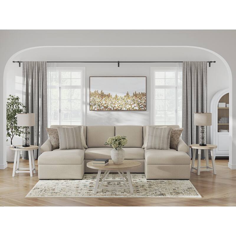 Signature Design by Ashley LadyMae Beige 3-Piece Sectional with Chaise - 130" W x 69" D x 40" H