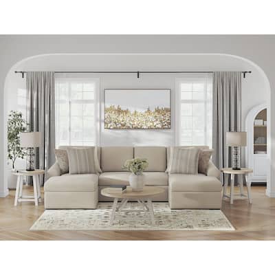 Signature Design by Ashley LadyMae Beige 3-Piece Sectional with Chaise - 130" W x 69" D x 40" H