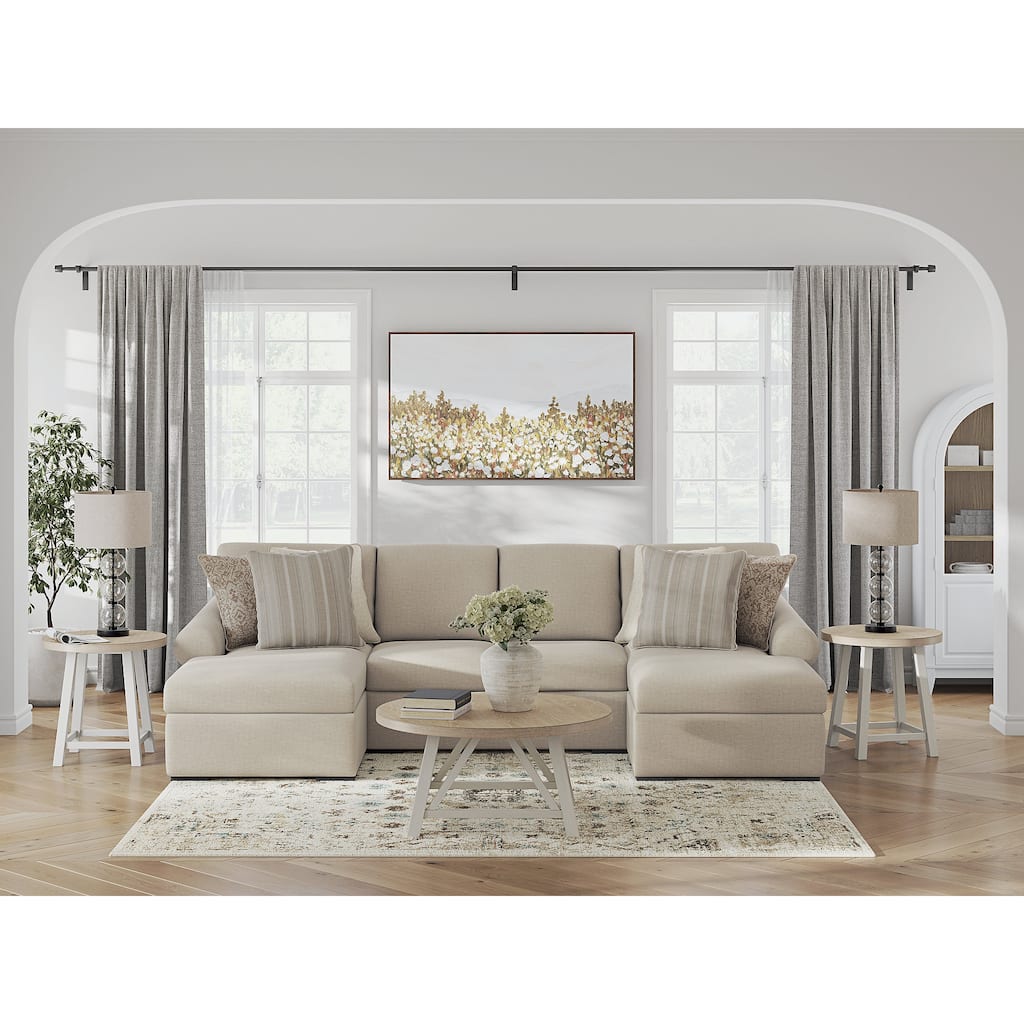 Signature Design by Ashley LadyMae Beige 3-Piece Sectional with Chaise - 130" W x 69" D x 40" H