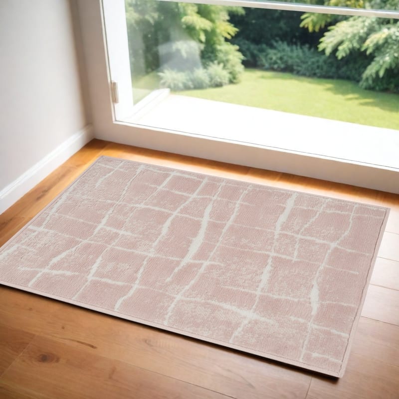 Buvop Power Loomed Geometric Abstract Modern Stain Resistant Durable Area Rug By HomeRoots - 60' X '36' X '0.39 - Pink - Rectangle