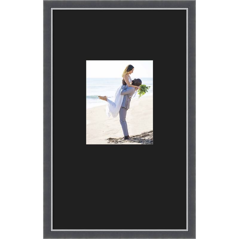 Eva Black Silver Thin Framed Picture Frame, Photo Frame - 16x26 Matted Black 8x10