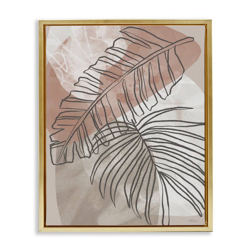 Stupell Tropical Earth Tone Leaves Framed Floater Canvas Wall Art Design By Cat Thurman Designs - 17 x 21 - Gold
