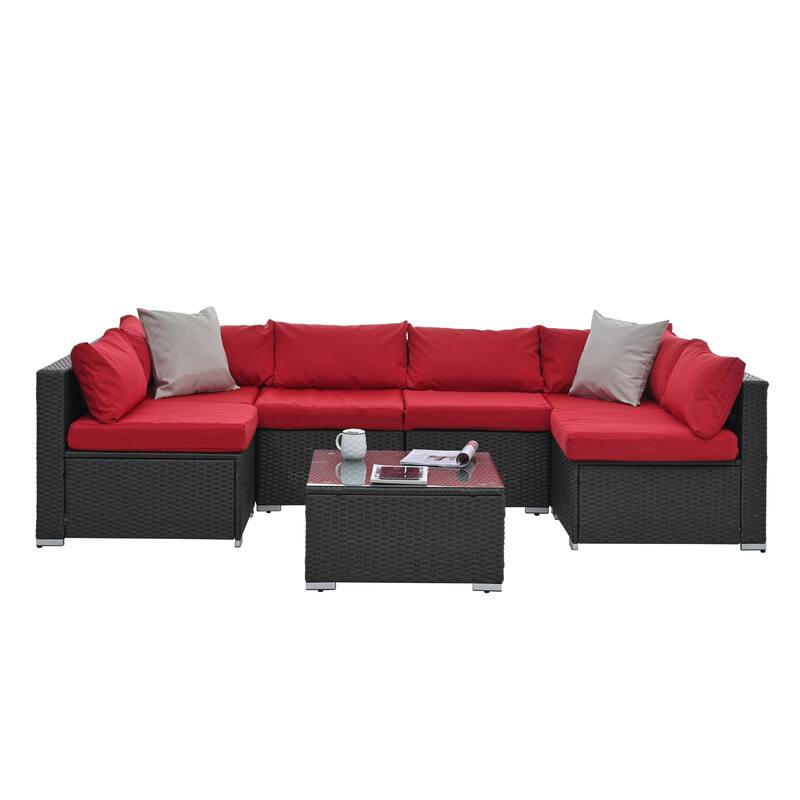 Outdoor Wicker Weaving Conversation Combo Set of 7 - Red