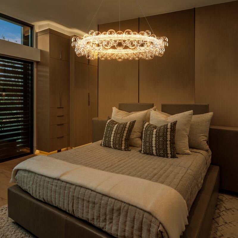 Crystal Bead LED Chandelier with Glass Globe, Adjustable