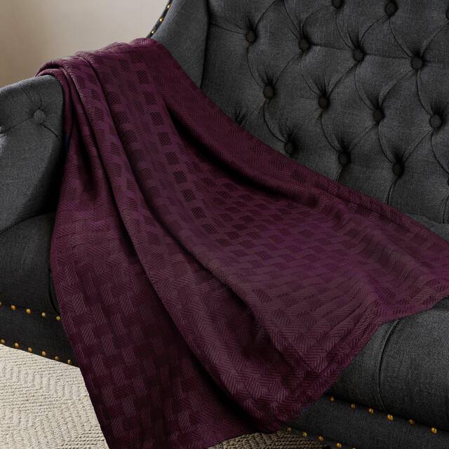 Basketweave All-Season Bedding Cotton Blanket by Superior - King - Plum