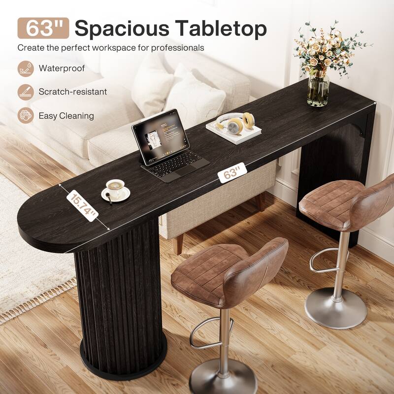 63 Inch Bar Table, Black Modern Counter Height Dining Table, Rectangle Pub Table - 63" L x 15.75" W x 35.83" H
