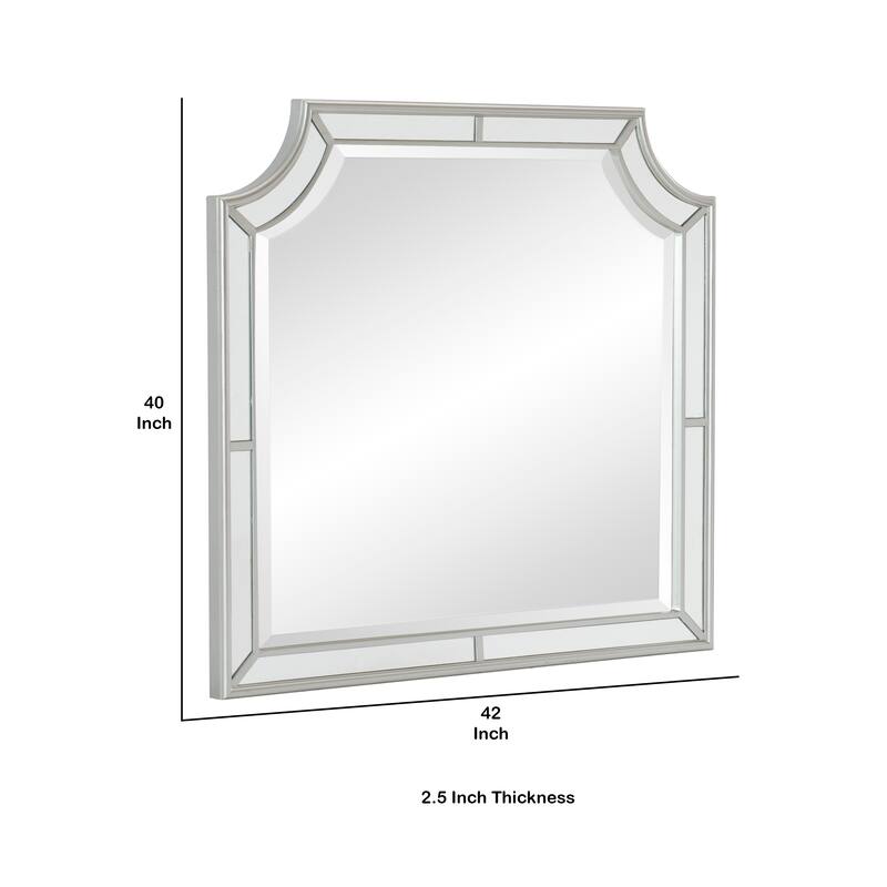 Wooden Frame Mirror with Clipped Corners and Mirror Trim, Silver