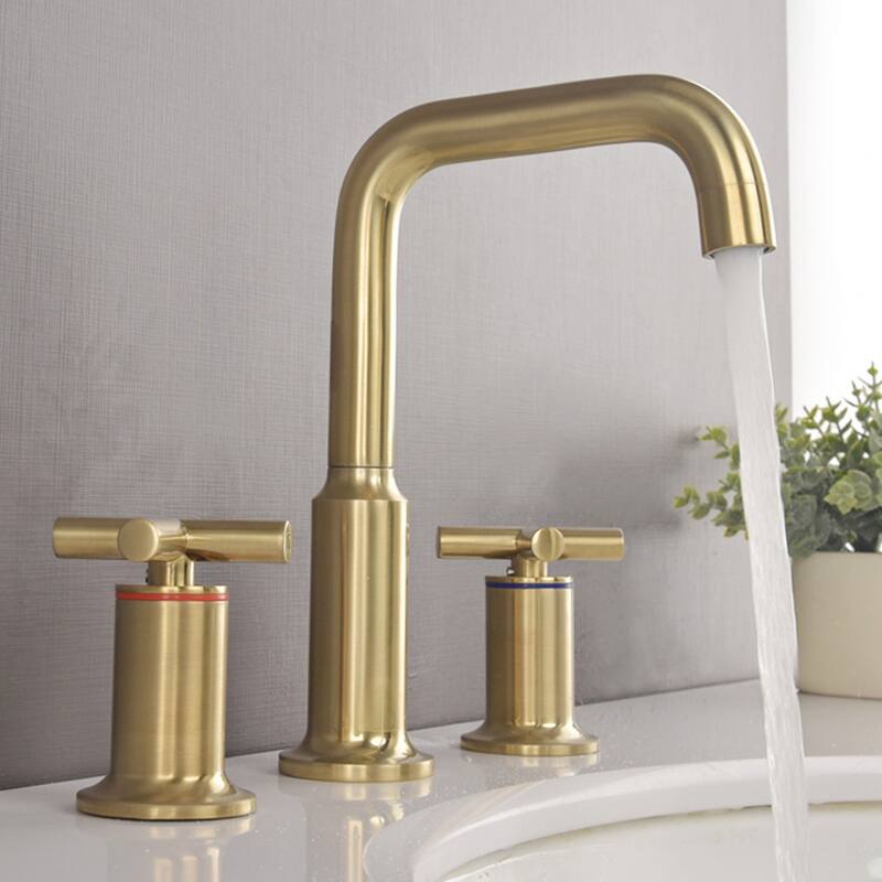 Modern Brushed Gold 2Handle Bathroom Faucet Widespread for Sink Bed