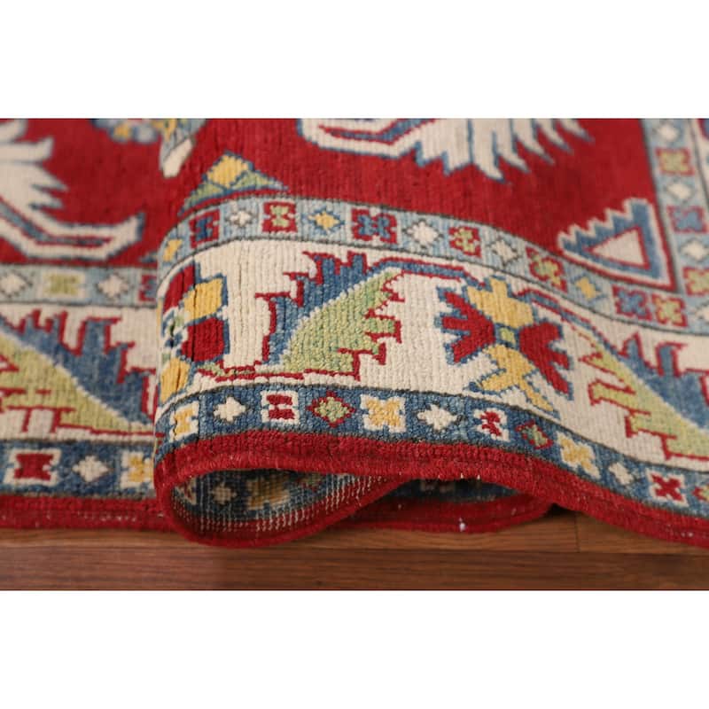 Traditional Kazak Foyer Rug Handmade Red Geometric Wool Carpet - 3'5" x 5'1"