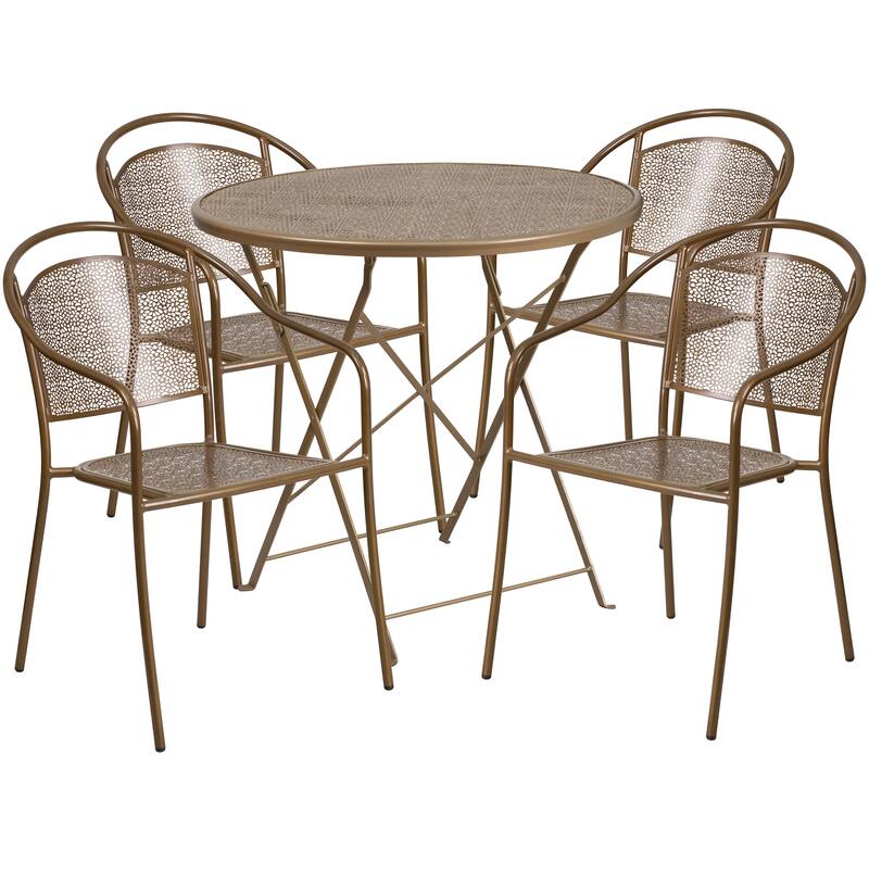 30-in. Round Steel Folding Patio Table Set w/ 4 Chairs