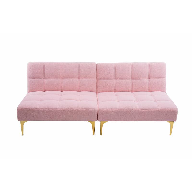 Convertible Sofa Bed Futon with Gold Metal Legs in Teddy Fabric