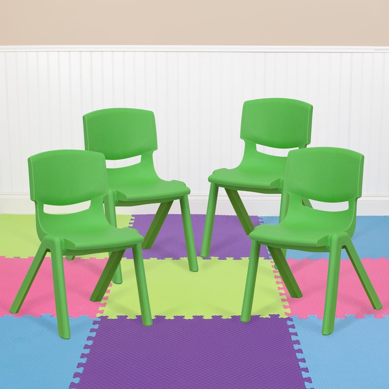 4 Pack Plastic Stack School Chair with 12" Seat Height - Kids Chair - Green