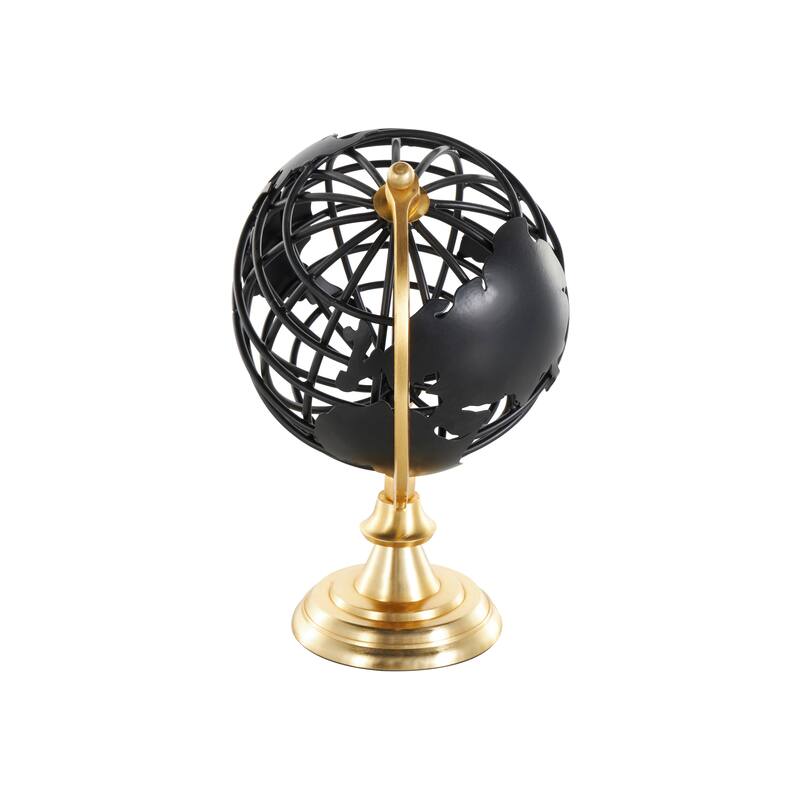 Black Metal Open Framed World Globe with Wire Exterior and Gold Base