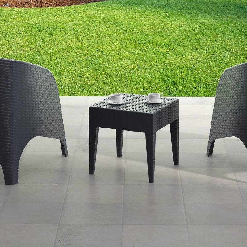 18" Gray Outdoor Patio Wickerlook Square Side Table