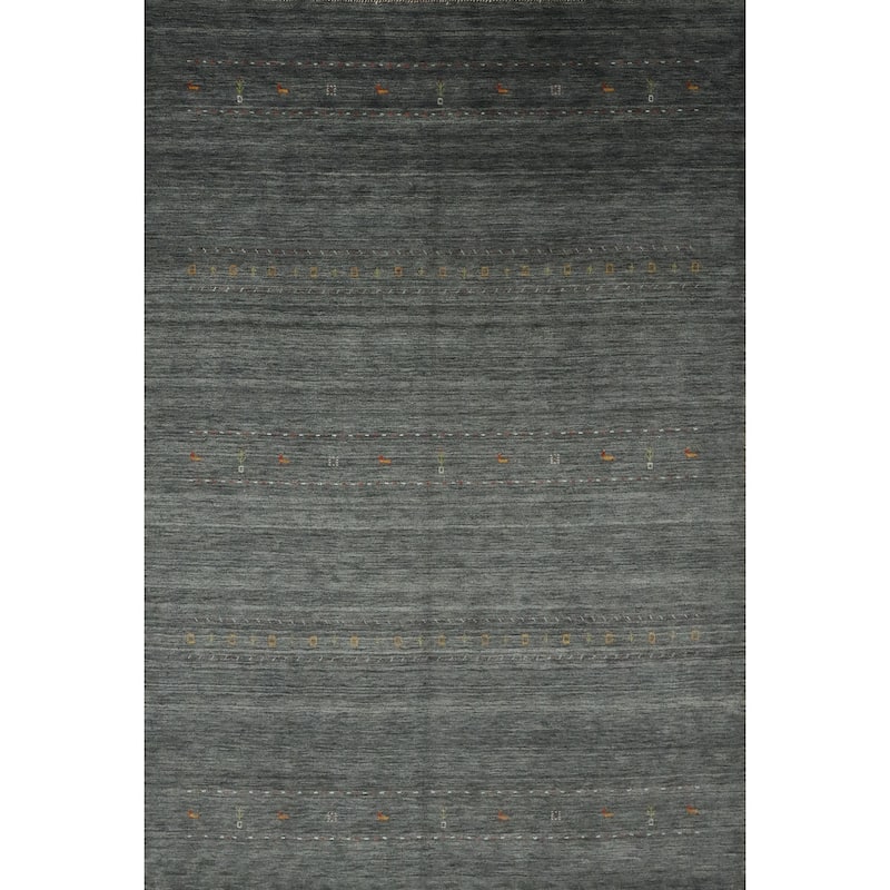 Hand Knotted Oriental 100% Wool Carpet Tribal Animal Pictorial Greys & Charcoal Gabbeh Area Rug - 12' 4'' X 9' 6''