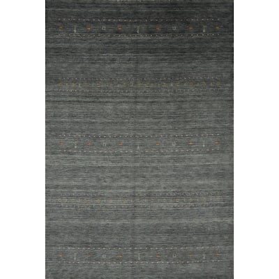 Hand Knotted Oriental 100% Wool Carpet Tribal Animal Pictorial Greys & Charcoal Gabbeh Area Rug - 12' 4'' X 9' 6''