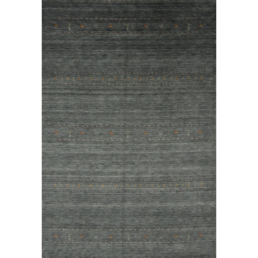 Hand Knotted Oriental 100% Wool Carpet Tribal Animal Pictorial Greys & Charcoal Gabbeh Area Rug - 12' 4'' X 9' 6''