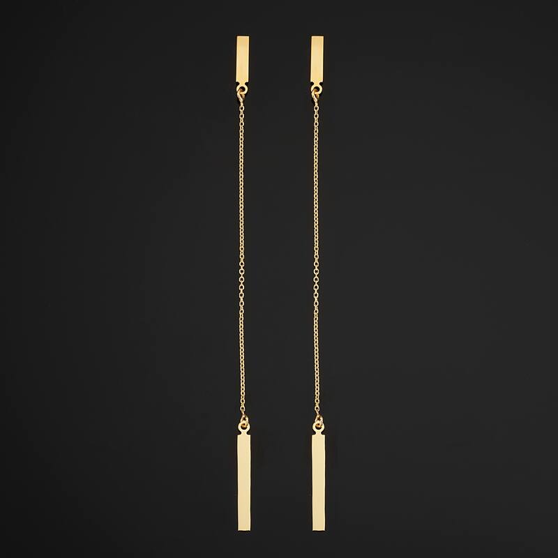 14k Yellow Gold or Rose Gold Bar Dangle Earrings - Yellow